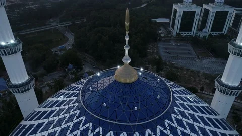 Sunset view of Shah Alam Mosque Aerial View, Malaysia Stock Footage 134425770