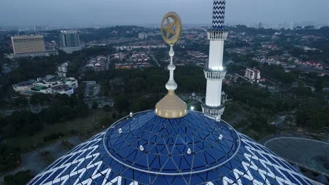 Sunset view of Shah Alam Mosque Aerial View, Malaysia Stock Footage 134425791