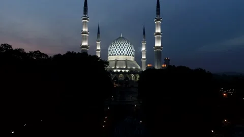 Sunset view of Shah Alam Mosque Aerial View, Malaysia Stock Footage 134425843