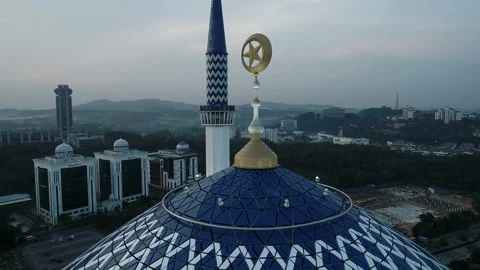 Sunset view of Shah Alam Mosque Aerial View, Malaysia Stock Footage 134425849