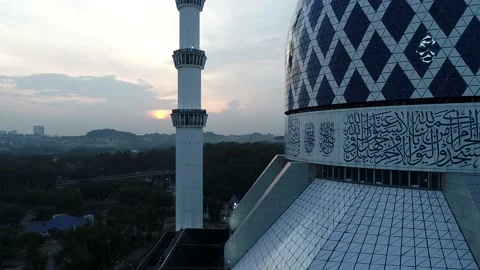 Sunset view of Shah Alam Mosque Aerial View, Malaysia Stock Footage 134426259