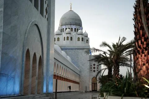Sunset view of the Sheikh Zayed Grand Mosque in Surakarta, Central Java, In.. Stock Photos