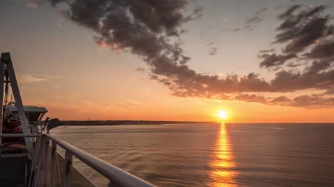 Sunset View from Ship's Deck Stock Footage 303658061