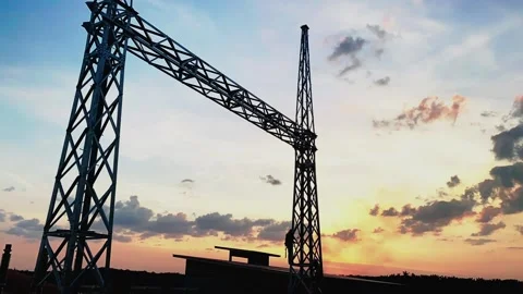 Sunset view at Solar Power Switchyard Plant 4K Stock-Footage 153979660