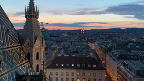 Sunset View from St Stephen's cathedral in Vienna Stock Footage 145737460