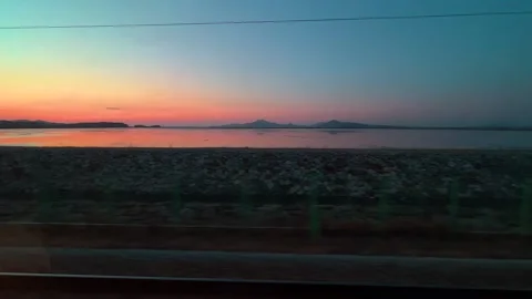 Sunset view from the subway Stock Footage 245489692