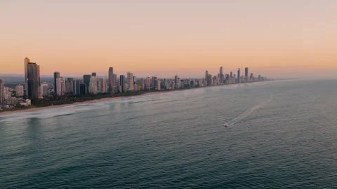 Sunset View Of Surfers Paradise On The Gold Coast, QLD, Australia - Drone Shot Stock-Footage 335228069