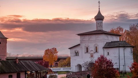 Sunset view of the Suzdal monastery. Golden Ring of Russia. Stock Footage 119868256