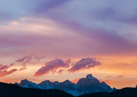 A sunset view of the Tetons in Jackson Hole, Wyoming Stock Photos
