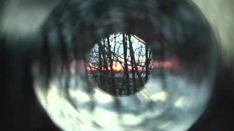 Sunset. view through the roll of a photographic film Stock Footage 1079415
