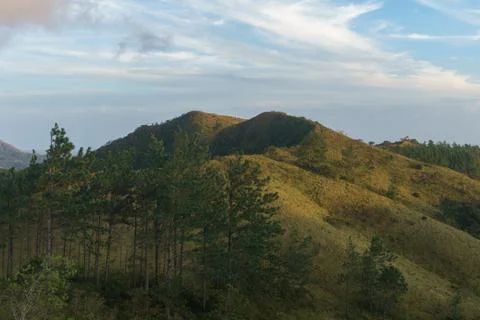 Sunset view from the top of the mountain Stock Photos