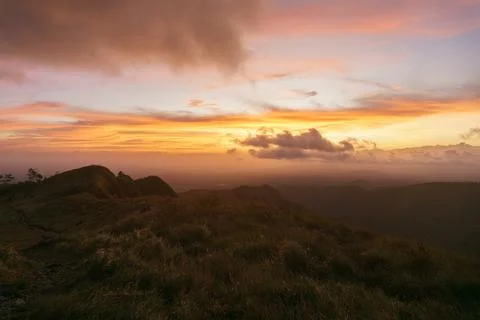 Sunset view from the top of the mountain Stock Photos