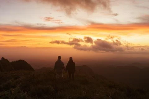 Sunset view from the top of the mountain Stock Photos