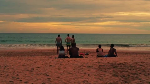 Sunset view with tourists on the ocean Stock Footage 241834879