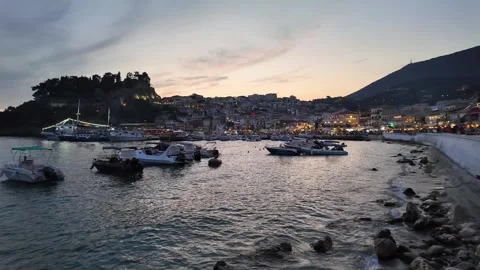 Sunset view of Town of Parga, Epirus, Greece Stock Footage 329286391