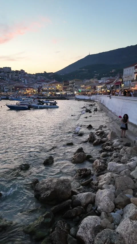 Sunset view of Town of Parga, Epirus, Greece Stock Footage 329286410