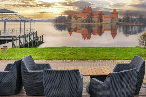 Sunset view on Trakai castle Stock Photos