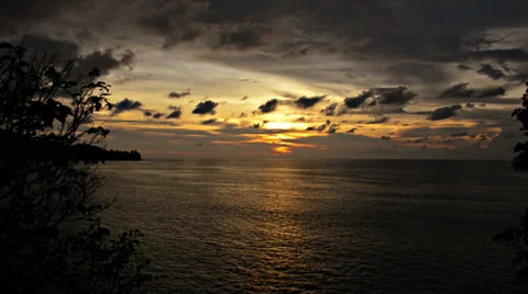 Sunset view of the tropical bay between two trees Video stock 33228034