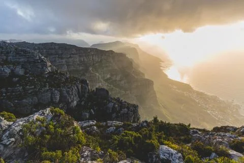 Sunset view of the Twelve Apostles from Table Mountain Stock Photos