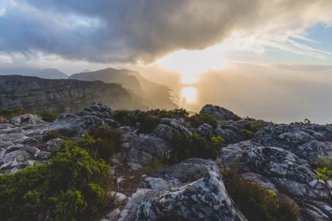 Sunset view of the Twelve Apostles from Table Mountain 스톡 사진