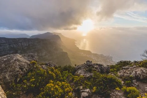 Sunset view of the Twelve Apostles from Table Mountain Stock Photos
