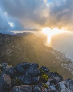 Sunset view of the Twelve Apostles from Table Mountain Stock Photos