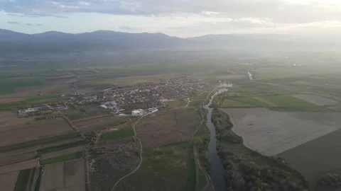 Sunset view of Upper Thracian Plain near city of Plovdiv,  Bulgaria Stock Footage 187516658