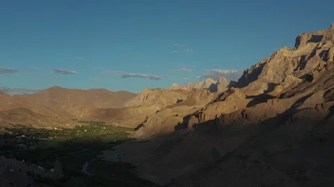 Sunset view of the village in the mountains in the himalayan region Stockbeeldmateriaal 123768053