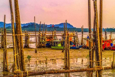 Sunset view while looking at the boat mooring Foto stock