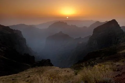 Sunset viewed from Pico do Arieiro on the Island of Madeira Stock Photos