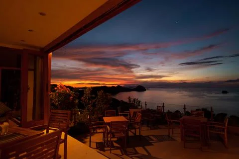 Sunset viewpoint at the restaurant Stock Photos