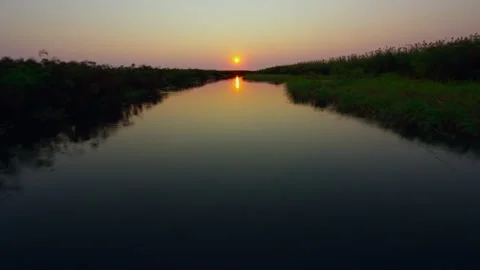 Sunset views along the river in Okavango Delta, Africa at dusk Stock Footage 326004707