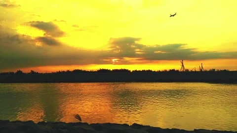 Sunset views and a jet in the sky Stock Footage