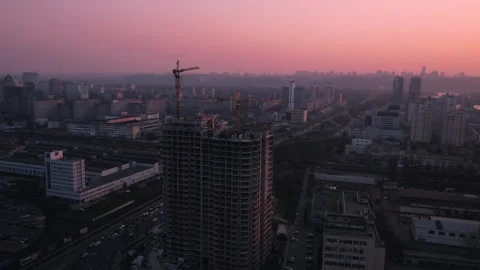 Sunset views of a big city Stockbeeldmateriaal 255145501