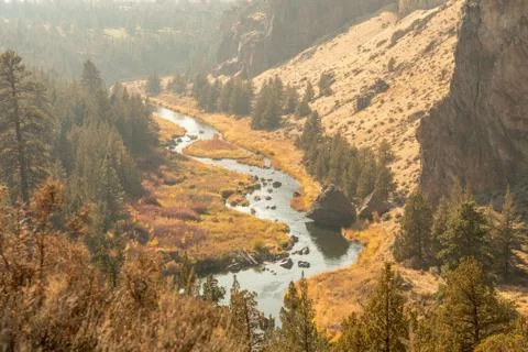 Sunset views of the Crooked River at Smith Rock State Park Stock Photos