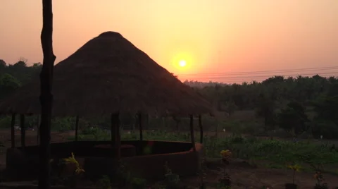 Sunset in a Village Stock Footage 43033035