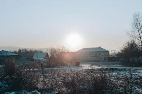 Sunset in the village Stock Photos