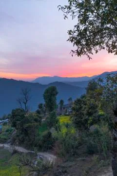 SUNSET IN VILLAGE 스톡 사진