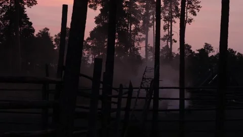 Sunset in village in Siberia. Stock Footage 281285175