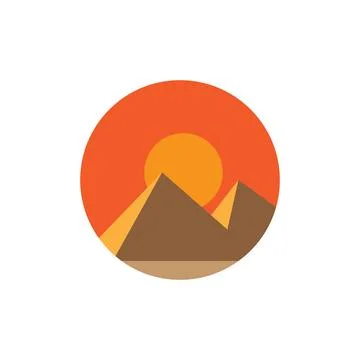 Sunset vintage colored with pyramid logo design vector graphic symbol icon .. Ilustración de archivo