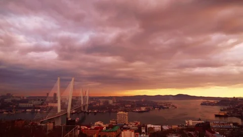 The Sunset in Vladivostok from the Eagle Nest mt. Stock Footage 74867491