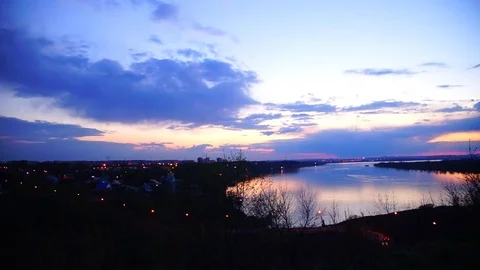 Sunset on the Volga river Stock Footage