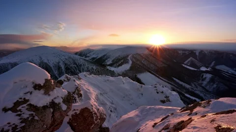 Sunset w mountain landscape, snow covered hills, winter landscape, national park 動画素材 167375118