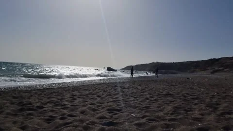 Sunset Walk on Aphrodites Beach in Cyprus Stock Footage 330861037