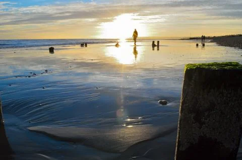 A sunset walk on the beach Stock Photos