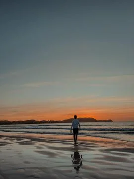 Sunset walk on the beach Stock Photos