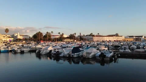 Sunset walk at Faro Marina, Algarve, Portugal Stock Footage 166364462