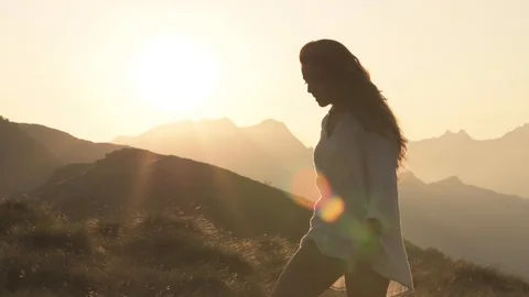 Sunset Walking in the Mountains Stock Footage 117070365
