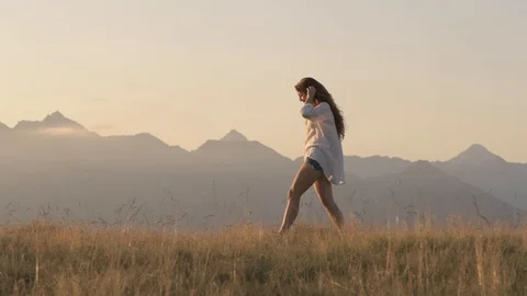 Sunset Walking in the Mountains Stock Footage 117071025