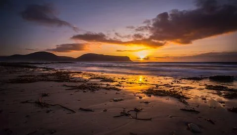Sunset from Warbeth in Stromess Orkney Foto stock
